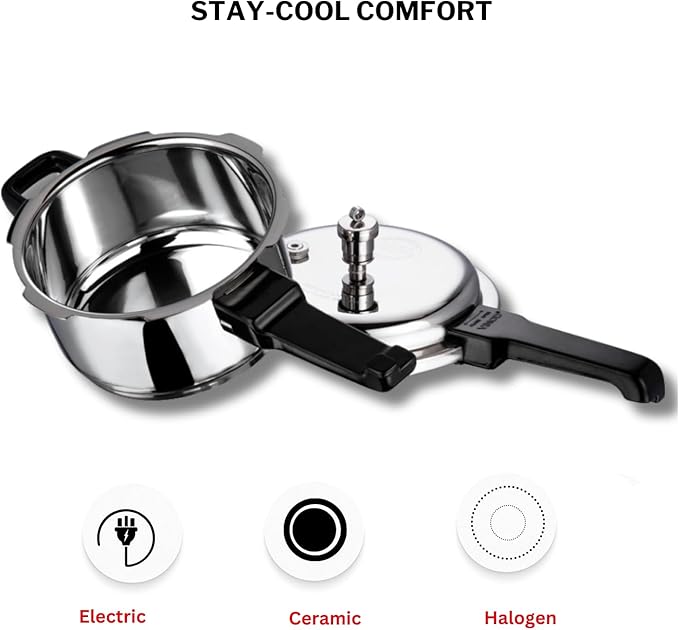 Vinod V-2L Stainless Steel Sandwich Bottom Pressure Cooker, 2-Liter,Silver,Medium