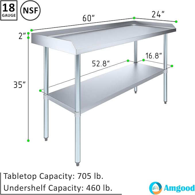 AmGood Commercial Work Table with Backsplash and Sidesplashes | Height: 35" | Stainless Steel Prep Table for Kitchen, Restaurant, Garage, Laundry | NSF (60" Long x 24" Deep)
