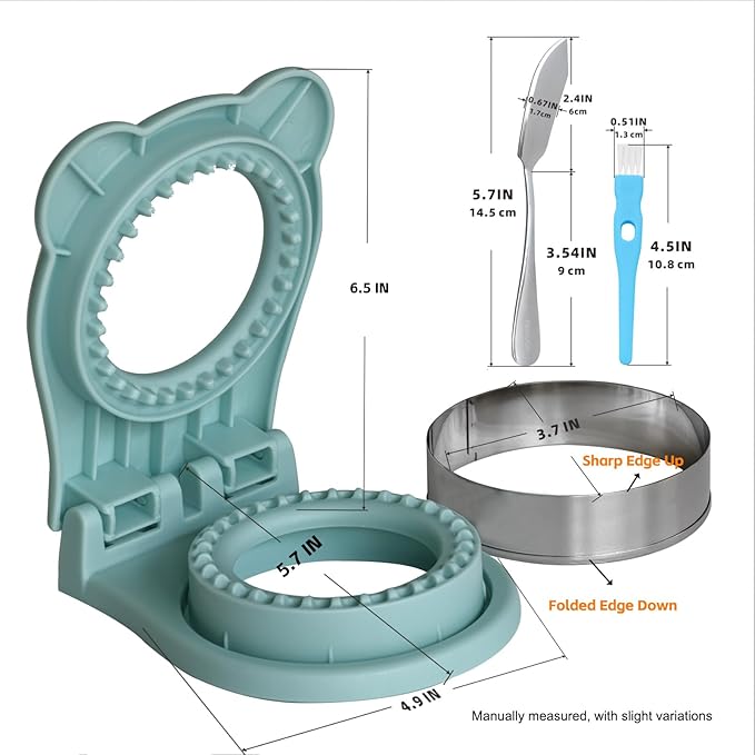 Sandwich Cutter and Sealer - 3.7" Circle & Square Pocket Sandwich Maker, Intuitive & Easy-to-Use for Boys &Girls, Perfect for Breakfast & Lunchboxes (Light Blue, Round)