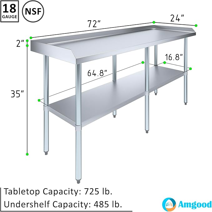 AmGood Commercial Work Table with Backsplash and Sidesplashes | Height: 35" | Stainless Steel Prep Table for Kitchen, Restaurant, Garage, Laundry | NSF (72" Long x 24" Deep)
