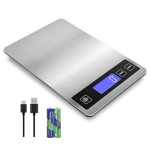 22lb Food Scale, Digital Kitchen Scale Weight Grams and oz for Weight Loss Cooking Baking, 1g/0.1oz Precision, Rechargeable and Waterproof, Stainless Steel and Tempered Glass, Gray Silver