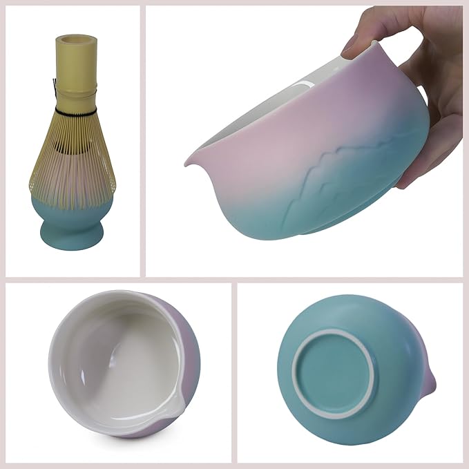 7-Piece Ceramic Matcha Set | Complete Matcha Tea Ceremony Kit with Bowl (Chawan) with Spout, Bamboo Whisk (Chasen) & More | Perfect Starter Kit & Gift for Matcha Lovers (Pink)
