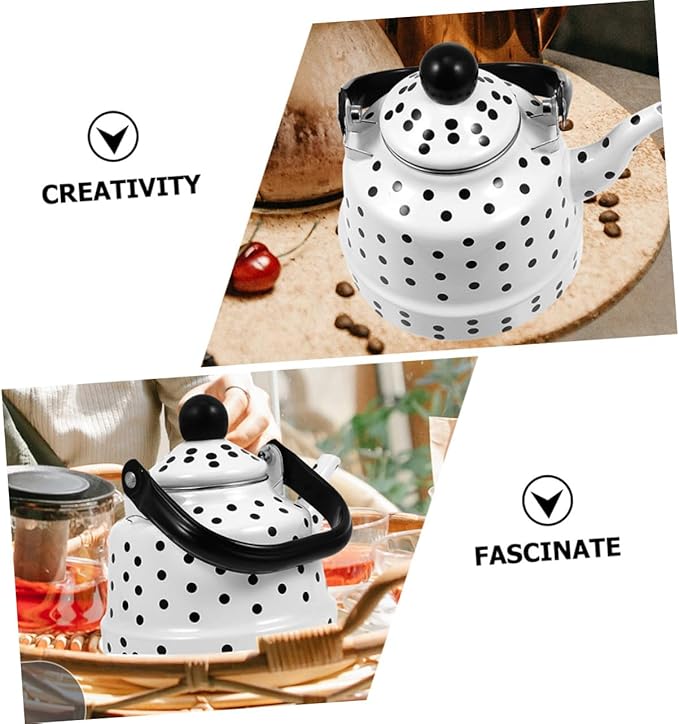 Zerodeko Vintage Enamel Tea Kettle with Handle Portable Water Boiling Kettle for Induction Electric Gas Stoves for Home Office Restaurant Dorm Use