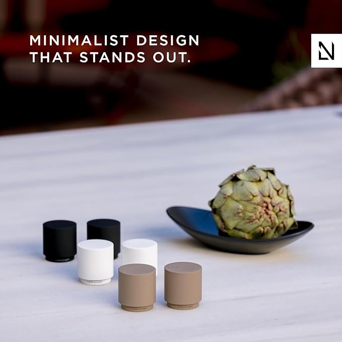 LARS NYSØM Mini Salt and Pepper Shakers Set | Stainless Steel Salt and Pepper Shakers with Modern Minimalist Design, Easy Refill, Small Size (Peach/Beige)