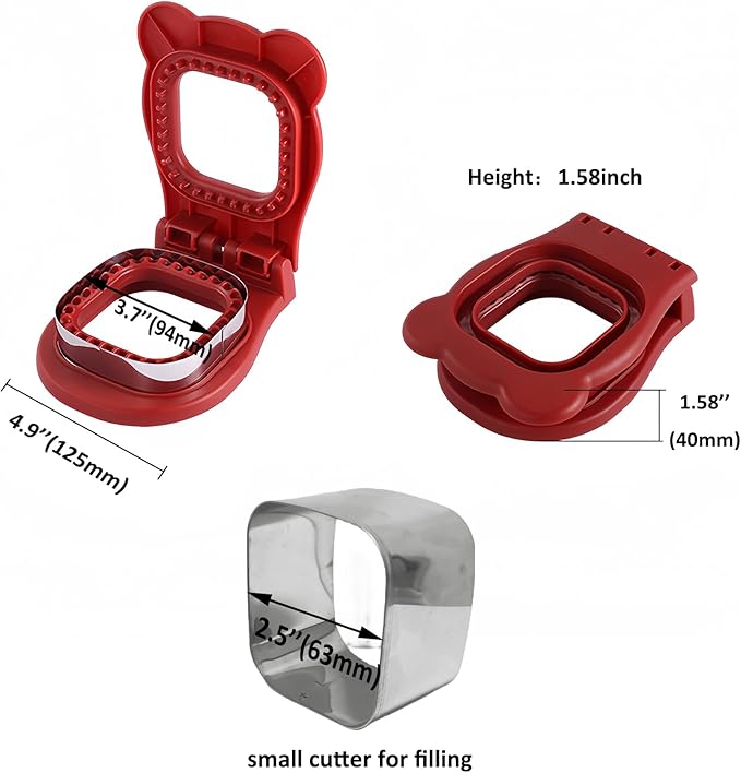 Sandwich Cutter and Sealer, Decruster Sandwich Maker for kids lunch Uncrustable Sandwich Maker，Easy for School Lunchbox and Bento Box Square - Red