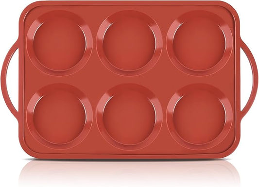 JOERSH 4 Inch Jumbo Silicone Muffin Top Pan with Metal Frame, Non Stick Silicone Egg Mold for Oven, Large Whoopie Pie Baking Pan for English Muffin, Breakfast Sandwich, Egg Bite, Hamburger Bun Tart