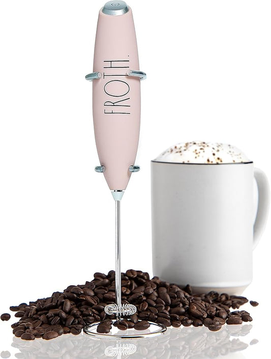 Rae Dunn Milk Frother- Handheld Electric Drink Mixer, Handheld Electric Milk Frother, Coffee Frother, Hand Blender, Frappe Maker, Handheld Latte Maker Milk Foamer (Pink)