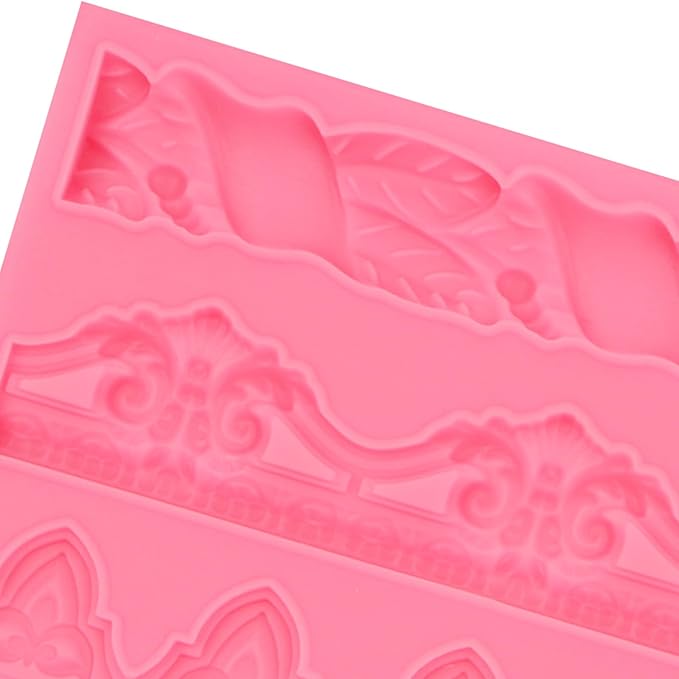 Art Molds for Cake Decoration, Baroque Scroll Silicone Fondant Molds, Floral Relief Border Chocolate Baking Molds for Resin Plaster Air Dry Clay(3-Cavity)