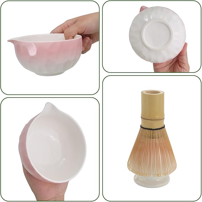 Matcha Whisk Set Pink – 10 Pcs Matcha Set Whisk and Bowl – Ceremonial Matcha Kit, Matcha Starter Kit & Accessories – Japanese Matcha Set Gift for Tea Ceremony and Matcha Lovers
