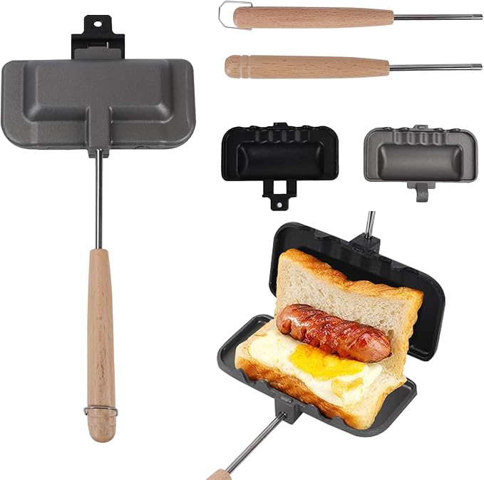 Sandwich Maker Pan, Double-Sided Sandwich Baking Pan Nonstick Sandwich Maker Flip Grill Pan Grilled Cheese Maker for Breakfast Pancakes Omelets Frittatas Toast(black and silver*1)