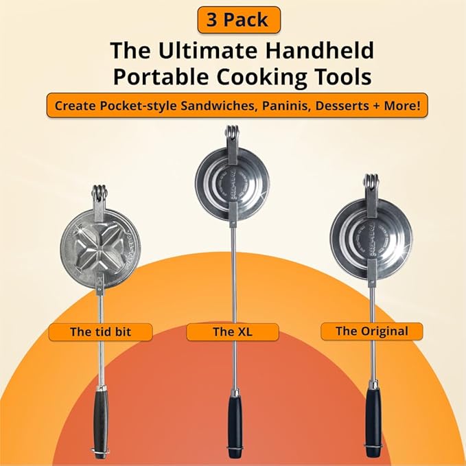 Sandwich Grill, Handheld Sandwich Maker, Hand Toaster, Panini & Sandwich Press for Hot Sandwiches, Pies - Best for RV Camper, Stovetop, Grill, Tool for Portable Cooking 3-Pack