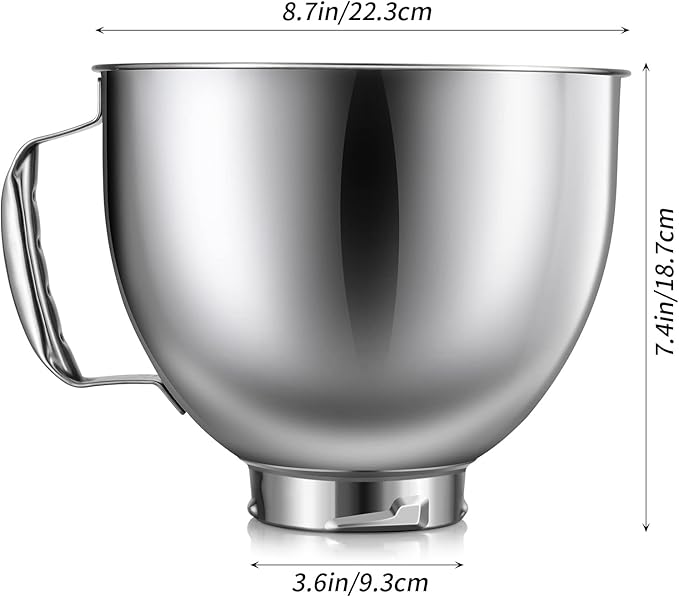 Gdrtwwh 5QT Flat Beater, 5QT Dough Hook, 5 Quart Bowl, 6-Wire Whip Attachment for KitchenAid Tilt-Head Stand Mixer, Dishwasher Safe