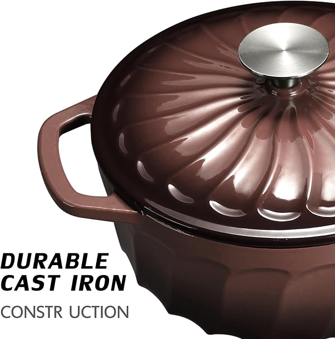 Enameled Cast Iron Dutch Oven with Lid, 3 QT Dutch Oven Pot for Bread Baking, Heavy Duty Cast Iron Pot for Braising, Cook, Bake, Oven Safe across All Cooktops (Brown,3 QT)