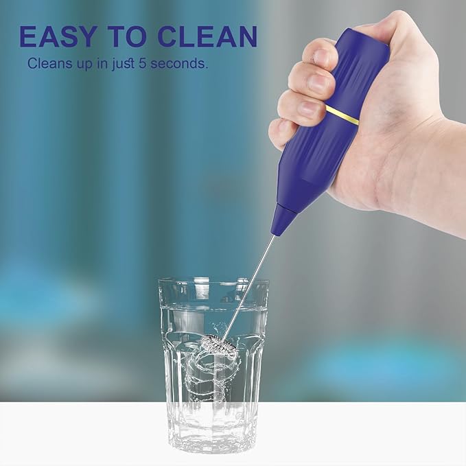 Cordless Milk Frother Handheld | Easy Clean, Detachable | Multi-Functional Drink Mixer for Coffee, Matcha, Eggs | Compact & Portable | Gift (Blue)