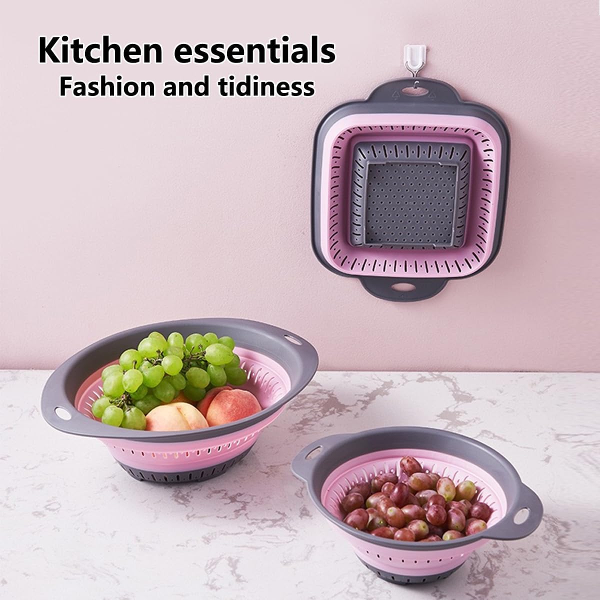 Collapsible Colander and Strainer,Silicone Strainer Colanders & Food Strainers,for Vegetable and Fruit, Kitchen Essentials