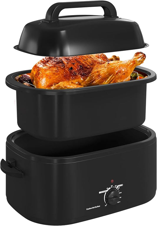 RoyalCraft 22-Quart Electric Roaster Oven with Visible Self-Basting Lid, Turkey Roaster Oven with Removable Pan and Rack, Perfect for Large Meals and Holiday Feasts, Black