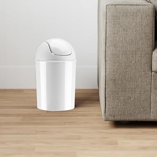 Umbra 1.25 Gallon Mini Waste Can with Removable Swing-Top Lid - Small Garbage Bin for Kitchen, Bathroom, Bedroom, Office - Compact Trash Can Fit Under Tables & Counters - White