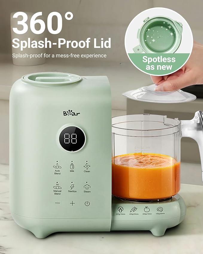 Bear Baby Food Maker with Two Layer Steam Baskets, One Step Baby Food Processor Steamer Puree Blender, Baby Food Mill with Bottle Warming Sterili-zing Auto Cleaning Function, BPA-Free