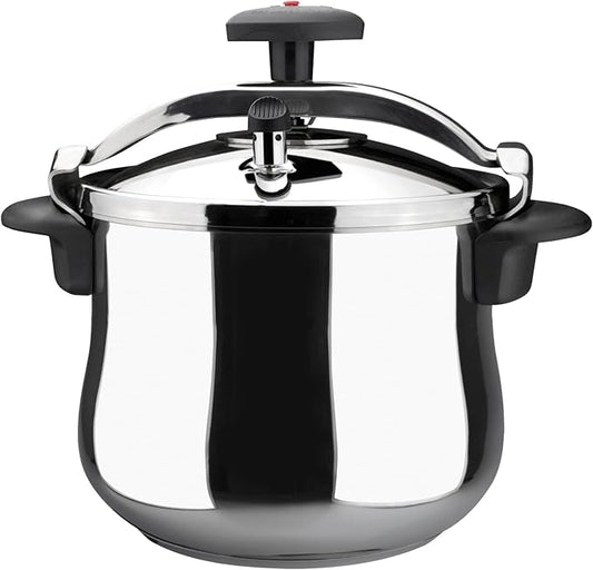 MAGEFESA Star Belly Pressure Cooker 8.4 Qt – 18/10 Stainless Steel, Rounded Bottom, 3 Safety Systems, Works on All Stovetops Including Induction, 8 PSI