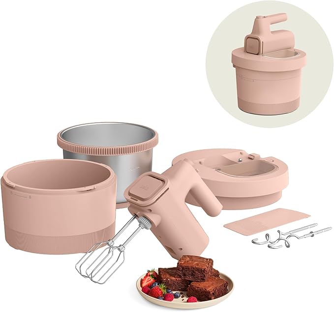 bella 3.5 Qt Hand & Stand Mixer, 2 in 1 Electric Mixer with Bowl, Dough Hook, Whisk & Egg Beater, Multifunctional Handheld Blender & Mixer for Baking, 200 Watt, Blossom