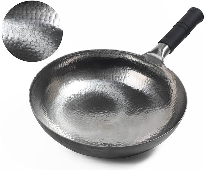 Wok Pan Nonstick Chinese Hand Hammered Woks and Stir Fry Pans Non-stick Carbon Steel Wok Utensils No Coating(13.3 Inch, Round Bottom) 1.8 mm thickness