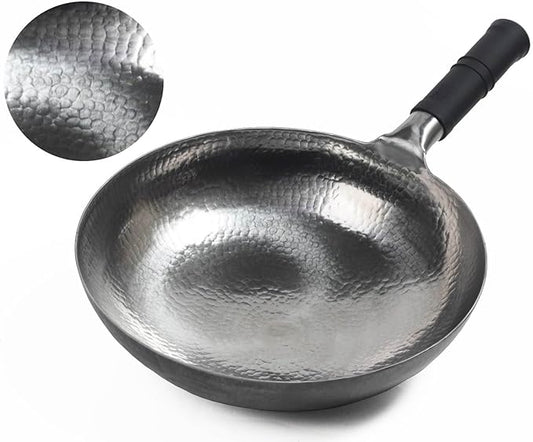 Wok Pan Nonstick Chinese Hand Hammered Woks and Stir Fry Pans Non-stick Carbon Steel Wok Utensils No Coating(13.3 Inch, Round Bottom) 1.8 mm thickness