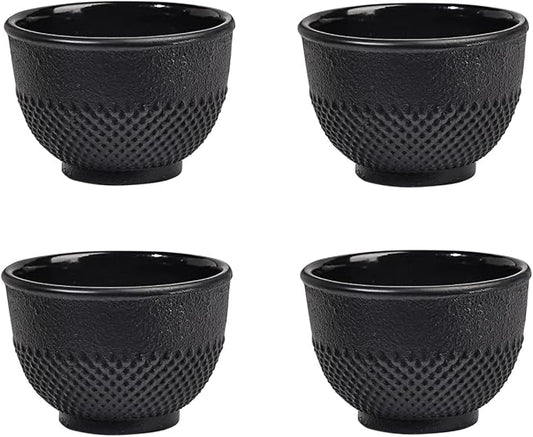 Sungmor Cast Iron Teacups - Set of 4 & 5 Ounce Japanese Style Tea Cups - Heavy Weight Black Polka Dot Teacups - Coated with Enameled Interior Vintage Teacups for Households, Offices, Tea House