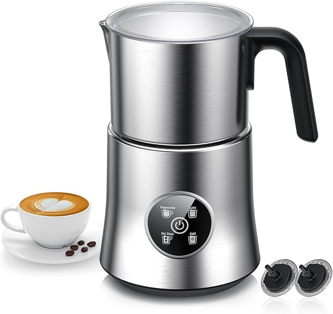 Milk Frother and Steamer, Large Capacity Detachable Electric Milk Frother, Automatic Warm and Cold Foam Maker, Stainless Steel Jug, BPA Free