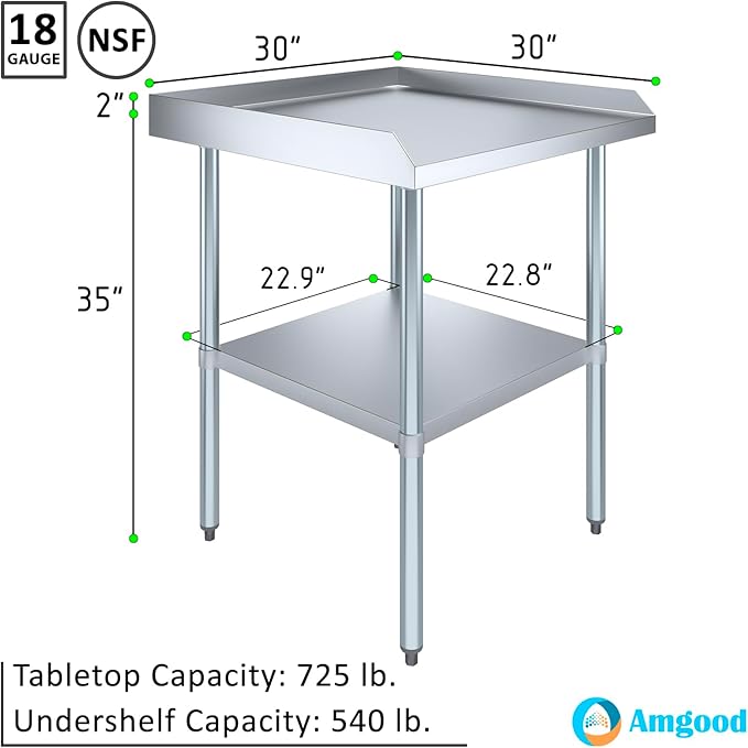 AmGood Commercial Work Table with Backsplash and Sidesplashes | Height: 35" | Stainless Steel Prep Table for Kitchen, Restaurant, Garage, Laundry | NSF (30" Long x 30" Deep)