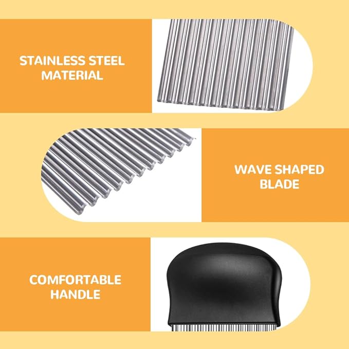 Large Crinkle Cutter, Stainless Steel Wavy Cutter with Non-Slip Handle, French Fry Cutter, Crinkle Potato Slicer, Chopping Tools for Potatoes Carrot Fruit Vegetable (B Set: 2 Pcs)