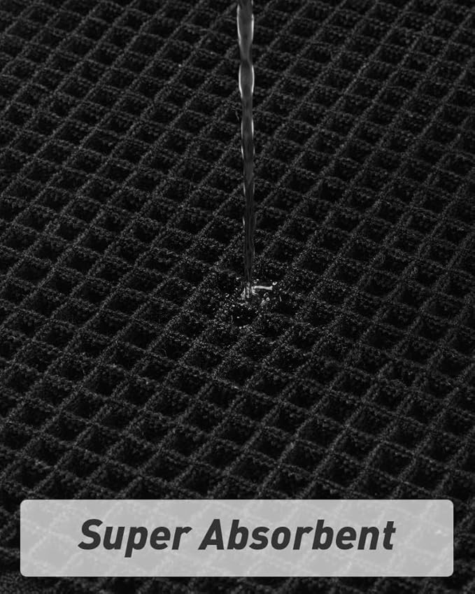 AMOAMI Upgraded Waffle Runner Rug Super Absorbent Non Slip Bath Mats for Bathroom Machine Washable Bathroom Runner Rug with Tassels, Ideal for Hallway Bedroom Laundry Room, 17" x 48", Black