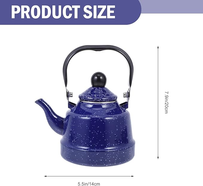 DOITOOL Enamel Tea Kettle Vintage Enamel Teapot 1.1 L Porcelain Tea Kettle Camping Coffee Kettle Stovetop Kettle Hot Water Boiler Pot for Hot Water, Tea Accessories