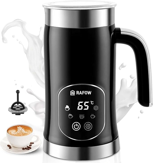 5-in-1 Milk Frother and Steamer - Upgraded Automatic Milk Steamer 11.8oz Hot & Cold Foam Maker and Milk Warmer with LED Display Touch Screen & Two Whisks for Latte,Cappuccinos,Silent Working,120Volts
