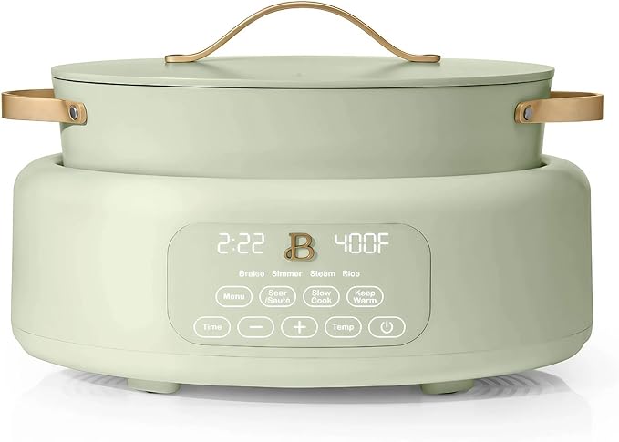 Beautiful 10-in-1 6Qt Electric Multi-Cooker by Drew Barrymore – Slow and Rice Cooker, Steamer, Dutch Oven, Sauté & More – Touch Display, Oven Safe, Dishwasher Safe (Sage Green)