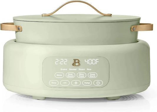 Beautiful 10-in-1 6Qt Electric Multi-Cooker by Drew Barrymore – Slow and Rice Cooker, Steamer, Dutch Oven, Sauté & More – Touch Display, Oven Safe, Dishwasher Safe (Sage Green)