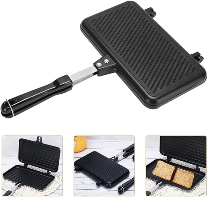 Hemoton Double-Sided Non-Stick Sandwich Maker Pan Aluminum Frying Pan for Breakfast Grilled Cheese and Campfire Cooking
