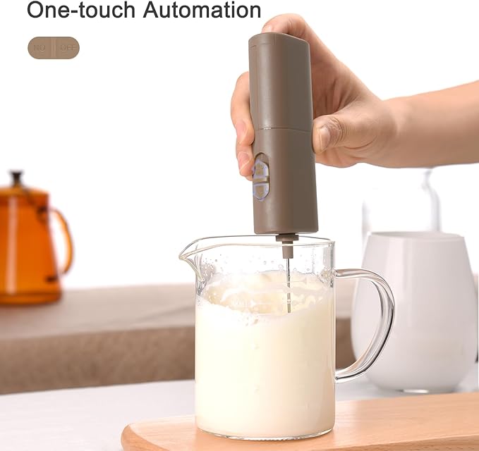 Powerful Electric Milk Frother, Battery Operated Drink Blender, Foam Maker Mixer, Milk Frother Handled for Coffee, Latte, Matcha, Protein Powder (Brown)