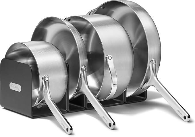 Caraway Stainless Steel Cookware Set – 12 Piece 5-Ply Stainless Steel Pots and Pans Set - Includes Fry, Sauce, Sauté Pan, Dutch Oven, and Space-Saving Storage - Non Toxic, PTFE & PFOA Free