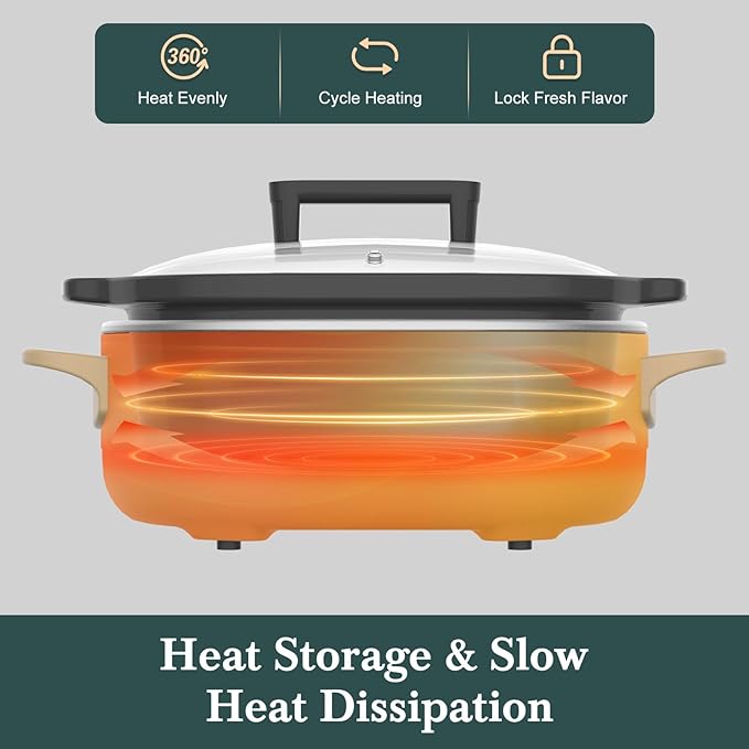 6 Quart Programmable Slow Cooker Removable Healthy Nonstick Crock Pot - Small Kitchen Appliance for Family Dinners - Serves 6+ People - Heat Settings: Keep Warm Brown Brown