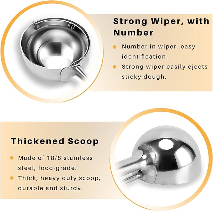 Cookie Scoop Set - Small/1 Tbsp, Medium/2 Tbsp, Large/3 Tbsp - Cookie Dough Scoop, Cookie Scoops for Baking Set of 3,18/8 Stainless Steel Melon Baller Scoops Ice Cream Scoop