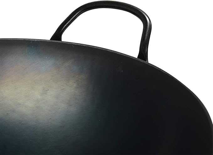 臻三环 ZhenSanHuan HandHammered Iron Wok Flat Bottom Induction Suitable (32cm WoodHandle with Help)