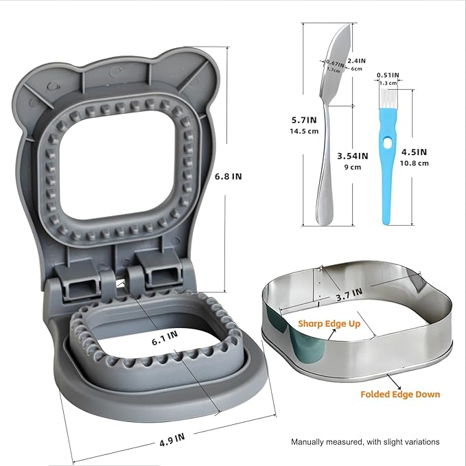 Sandwich Cutter and Sealer - 3.7" Circle & Square Pocket Sandwich Maker, Intuitive & Easy-to-Use for Boys &Girls, Perfect for Breakfast & Lunchboxes (Gray, Square)