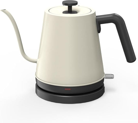 NYOTA Gooseneck Electric Kettle, 0.8L Electric Tea Kettle of 304 Stainless Steel, 1200W Quick Heating, Automatic Shut Off Coffee Kettle, Hot Water Boiler, Bone White