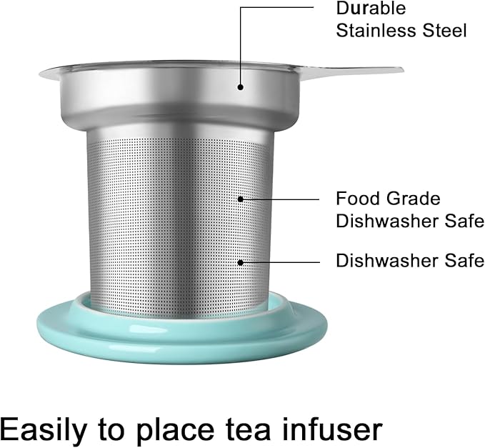 Sweejar Porcelain Tea Infuser Mug with Lid, 16 oz Teacup with Strainers for Loose Leaf Tea, Microwave and Dishwasher Safe Coffee Mug(Wild Meadow)