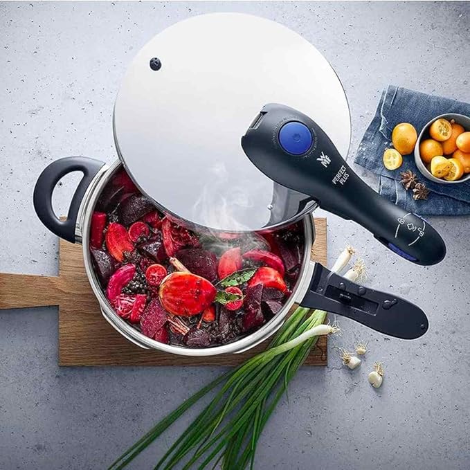 WMF Perfect Plus Pressure Cooker Lid Handle | Genuine Replacement with Safety Valve & 3‑Color Pressure Indicator, Grey | Easy Install, Flame Protection