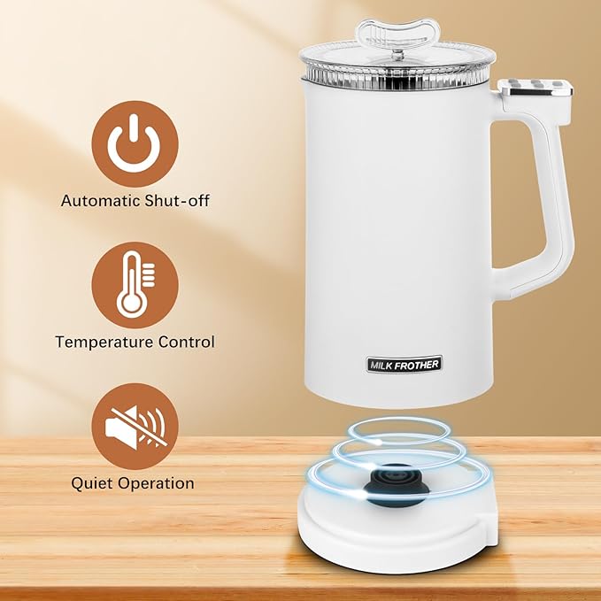 Milk Frother, 4 in 1 Milk Electric Milk Steamer, 500W 11.8oz/350ml Automatic Warm and Cold Foam Maker for Coffee,Latte, Cappuccino, Macchiato, Hot Chocolate, Silent Operation, White