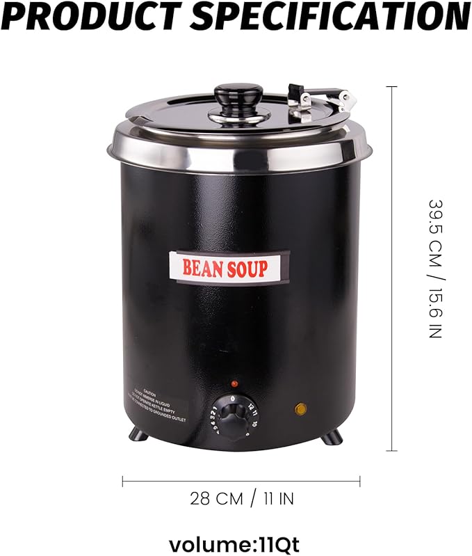 6Qt Soup Warmers Commercial Soup Kettle Warmer with Hinged Lid and Detachable Stainless Steel Pot, Food Warmer for Parties, Buffet - Black