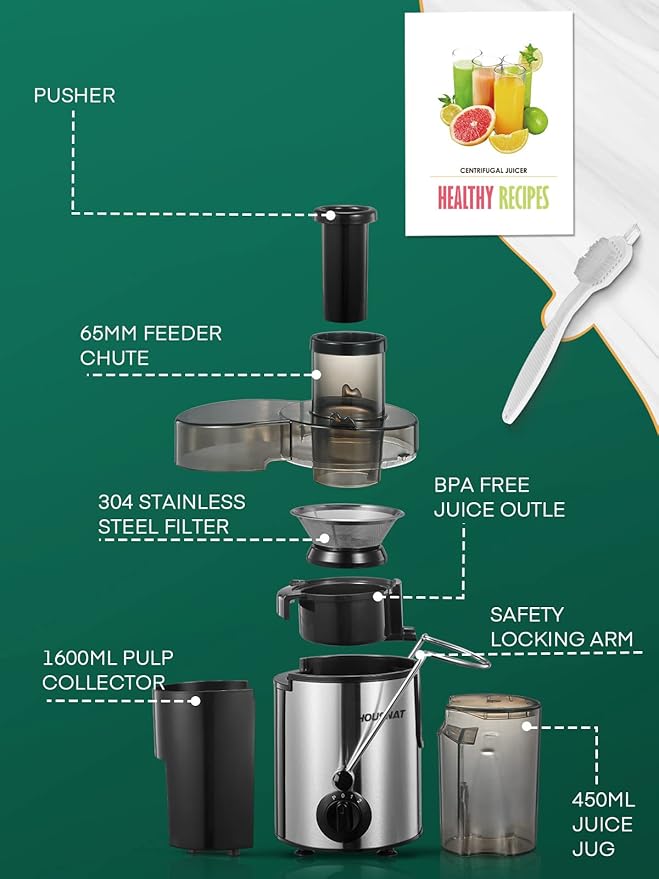 Juicer Machine, HOUSNAT Centrifugal Juicer,Extractor Max Power 800W Juice, 65MM Chute for Whole Fruit and Vegetables, Juice Extractor with 3 Speeds Quick Juicing, Easy to Clean, BPA Free,Silver