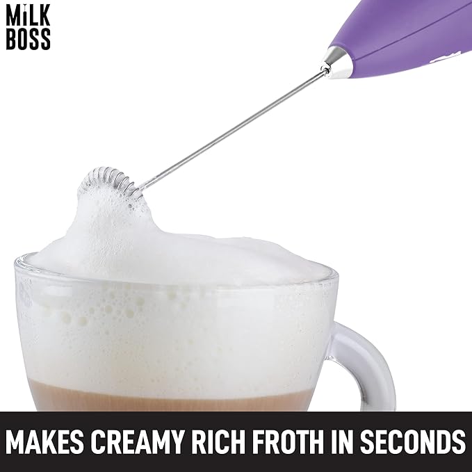 Milk Boss Milk Frother for Coffee - Comfort Grip Matcha Whisk - Frother Handheld - Electric Drink Mixer With Batteries Included (Galaxy)
