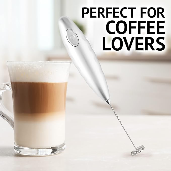 Milk Boss Matcha Whisk - Handheld Electric Stirrer - Matcha Frother Wand & Drink Mixer - Electric Whisk for Matcha Tea & Green Tea - Durable Stainless Steel Matcha Blender - Silver Comfortable Grip